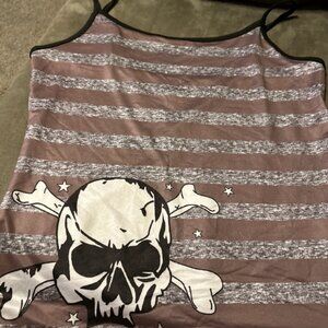 Skull & Bones Brownish Striped Skull Camisole Top Goth Emo Biker Style L or M